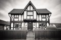 black and white halftimbered tudor cottage