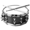 Black and white halftone dot pattern of a snare drum with drumsticks Royalty Free Stock Photo