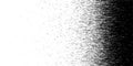 Black and white halftone glitch. Computer virus. Random falling particles on screen. Hacked software. Vector background