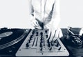 Black and white halftone image of a funky female dj Royalty Free Stock Photo