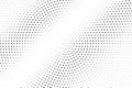 Black and white halftone vector background. Diagonal gradient on faded dotwork texture. Round dotted halftone Royalty Free Stock Photo