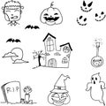 Black white halloween doodle vector