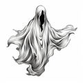 Black and White Halloween Ghost Drawing