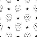 Seamless pattern with doodle skulls and stars.