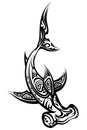 Black and White Hammerhead Shark Polynesian Tattoo Royalty Free Stock Photo