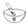 Black and white Hand dawn mortar and pestle with pentacle on the side vector illustration. Witch paraphernalia doodle Royalty Free Stock Photo