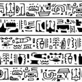 Black-white hand drawn adventure playful vector seamless pattern of featuring Egyptian-inspired icons. Perfect for Royalty Free Stock Photo