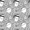 Black and white hand-drawn coffee pattern Royalty Free Stock Photo