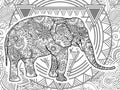 Black and white elephant hand drawn doodle animal paisley adult stress release coloring page zentangle Royalty Free Stock Photo