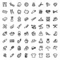 64 black and white hand drawn icons - HOME & ACCESSORIES Royalty Free Stock Photo