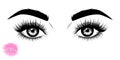 Black and white hand-drawn image of beautiful eyes