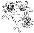 Black and white hand drawn ornate doodle frog in graphic style. Vector illustration with floral decorative ornament Royalty Free Stock Photo