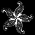 A monochrome elaborate abstract drawing of a flower.