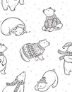 Black and white hand drawn Polar bears seamless pattern. Royalty Free Stock Photo