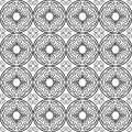 Black on white hand drawn wavy line tile in a circle seamless repeat pattern background Royalty Free Stock Photo