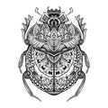 Black and white hand drawn zentangle stylized scarab.