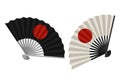 Black and white Hand Fan isolated on white background, Japanese folding fan with rising sun sign, Traditional Asian Royalty Free Stock Photo