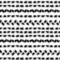 Black and white hand painted chevron and stitch ornament borders grunge seamless pattern, vector Royalty Free Stock Photo