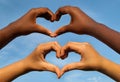 Black and white hands in heart shape, interracial friendship concept Royalty Free Stock Photo