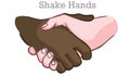 Black and white hands shake hands. Agreement, contract, handshake for peace. Afro American and white human deal. clasp. Icon