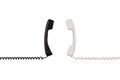 Black and white handsets are arranged vertically towards each other