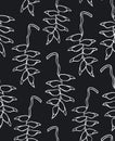 Black and white hanging heliconia tropical flower seamless pattern