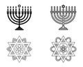 Black and white Hanukkah menorah and star of David graphic elements on white image Royalty Free Stock Photo