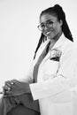 Black and white of happy african american nurse or doctor woman with stethoscope Royalty Free Stock Photo