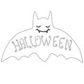 Black and white happy bat, isolated. Halloween illustration.