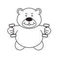 Black and white Happy cartoon bear lifting dumb bells