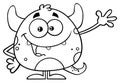 Black And White Happy Monster Cartoon Emoji Character Waving For Greeting