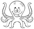 Black And White Happy Octopus Cartoon Mascot Character