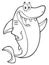 Black And White Happy Shark Cartoon Character Waving