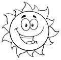 Black And White Happy Sun Cartoon Mascot Character Royalty Free Stock Photo