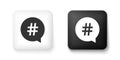 Black and white Hashtag in circle icon isolated on white background. Social media symbol, concept of number sign, social