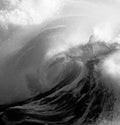 black and white Heart Detail inside a wave at Porthcurno Cornwall UK