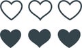 Black and white heart icons set. Concept of love isolated vector.