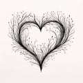 Black and white heart made of plant vines. Heart as a symbol of affection and love