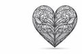 Black and white heart with ornament and pattern. Space for text. Royalty Free Stock Photo