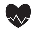 Black and white heart pulse, heartbeat icon vector white background.