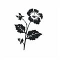 Black And White Hibiscus Floral Leaf And Flower Icon