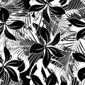 Black and white hibiscus seamless pattern