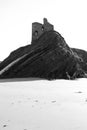 Black & white historic castle on a cliff edge Royalty Free Stock Photo