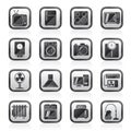 Black an white home appliances and electronics icons Royalty Free Stock Photo