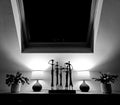 Black and white home decor symmetry, ceiling window