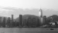 Black and White, Hong kong office building at twilight sea front, cityscape background