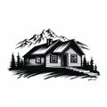 Bold Stencil Style Black And White Cottage Illustration