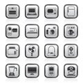 Black and white household appliances and electronics icons Royalty Free Stock Photo