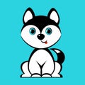 Black and white husky dog blue eyes cartoon character stock illustration