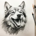 Black And White Husky Drawing: Raw Metallicity Inspired Portrait